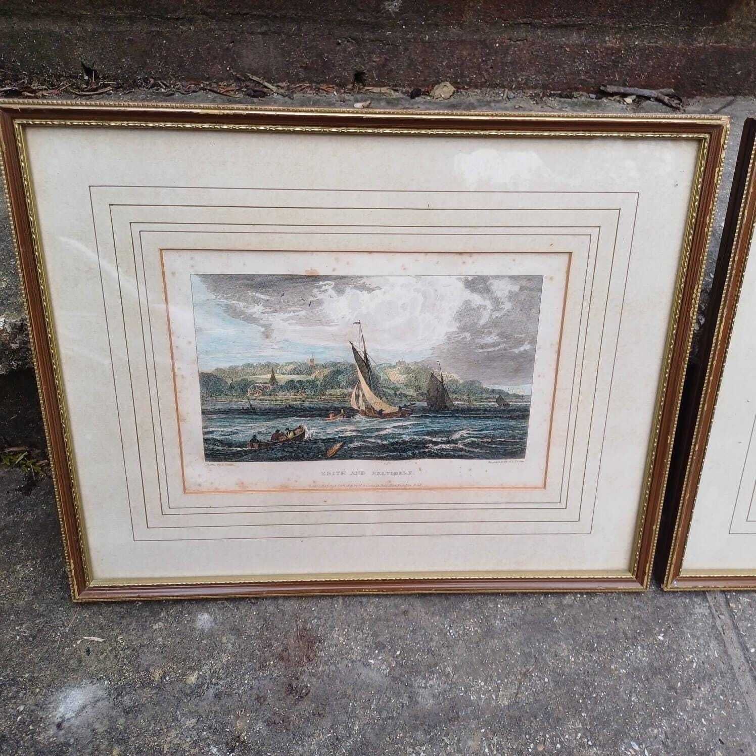 Vintage Prints Of The Thames And Places Along It, Drawn By Samuel Owen, Engraved & Printed W B Cooke In 1819   Erith, Belvidere, Northfleet photo for sale