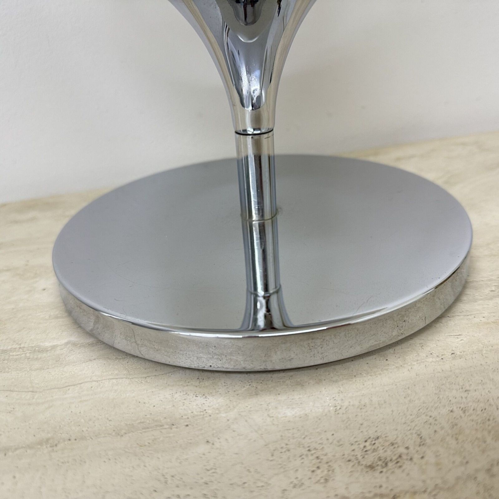 Opaline Glass Chromed Steel & Cast Iron Space Age Lamp By Kaiser Leuchten, 1970’s photo vinterior