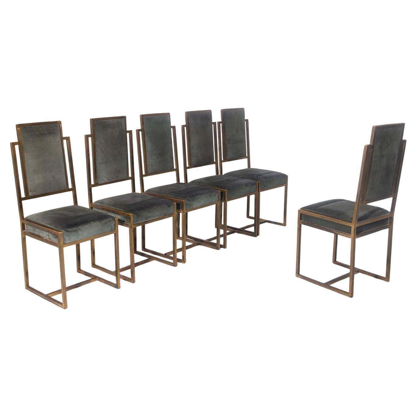 Set Of Six Italian Art Deco Style Chairs Made Of Brass