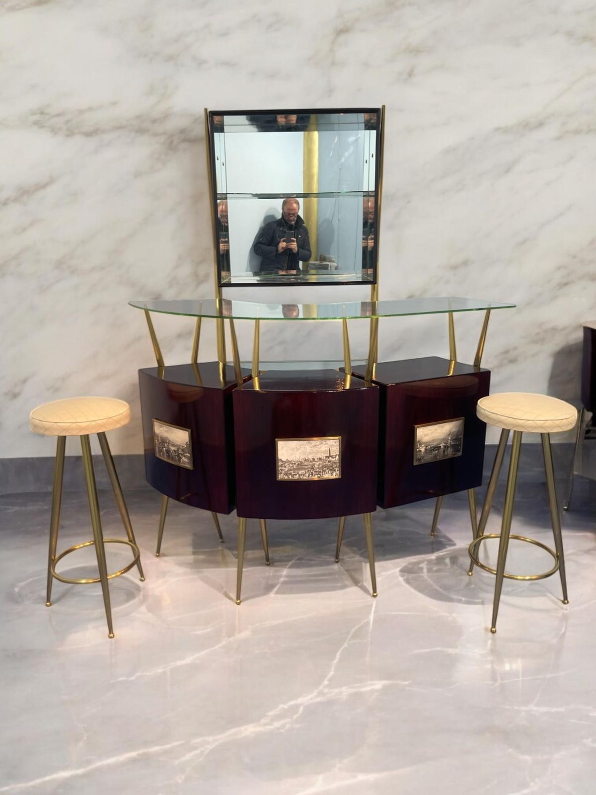 Italian Mid Century Cocktail Bar Set With Cabinet Gio Ponti Design Style, 1950s photo for sale