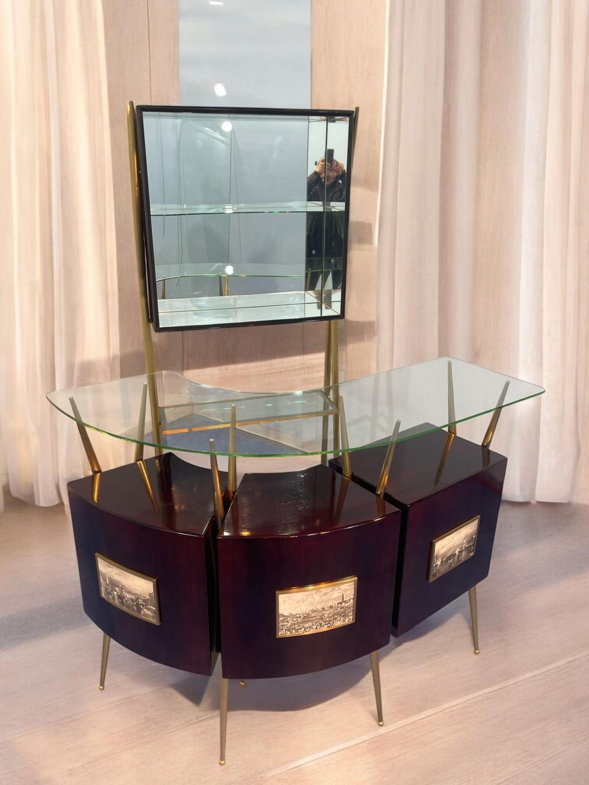 Italian Mid Century Cocktail Bar Set With Cabinet Gio Ponti Design Style, 1950s photo vintage