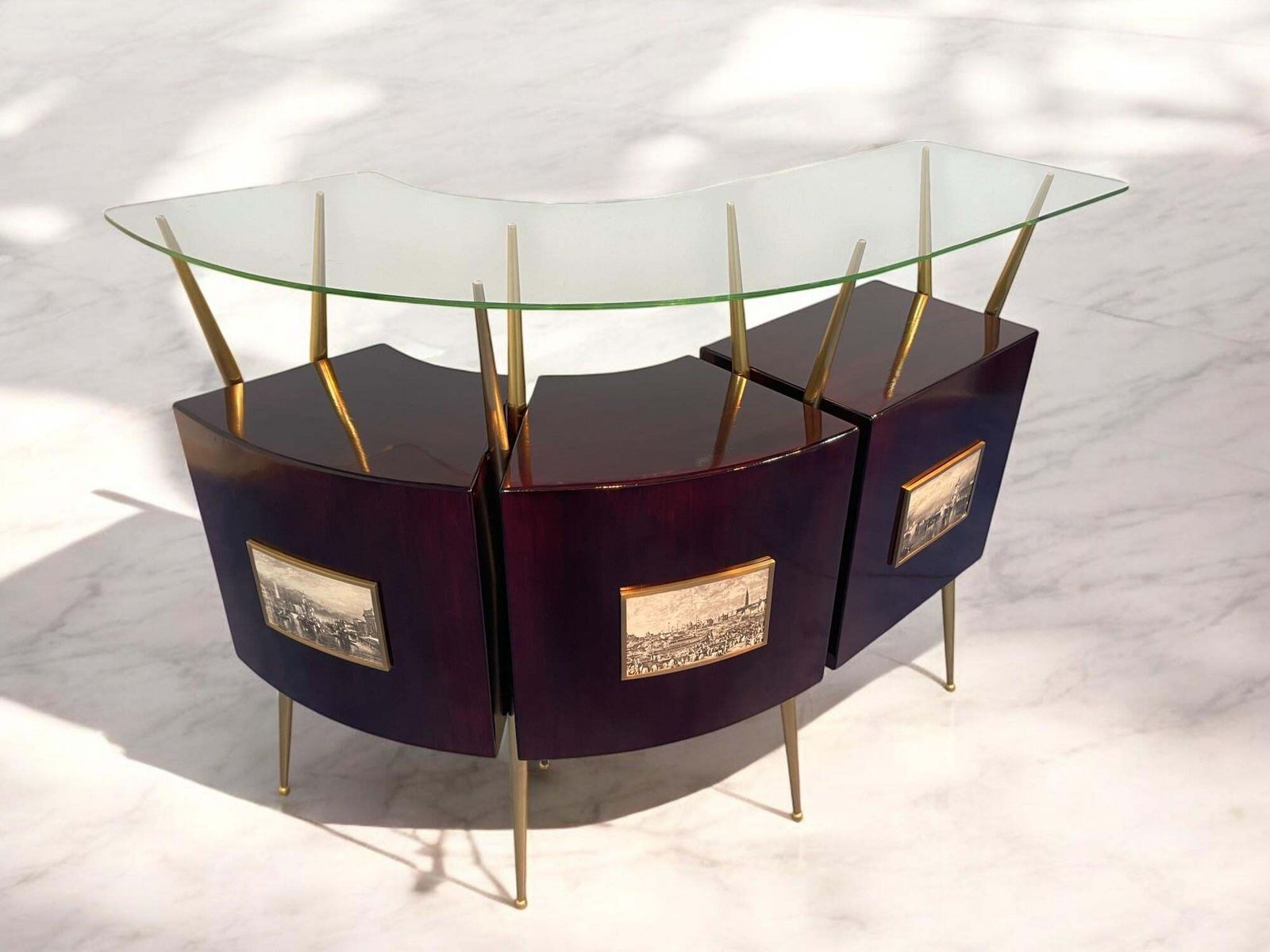 photo buy Italian Mid Century Cocktail Bar Set With Cabinet Gio Ponti Design Style, 1950s