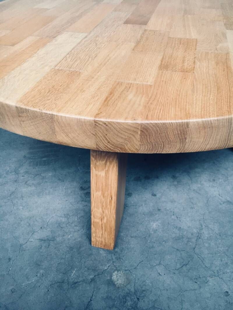photo vinterior Brutalist Design Oak Round Coffee Table By Meubelfabriek Oisterwijk, Netherlands 1960's