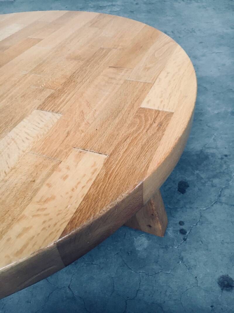 photo buy Brutalist Design Oak Round Coffee Table By Meubelfabriek Oisterwijk, Netherlands 1960's