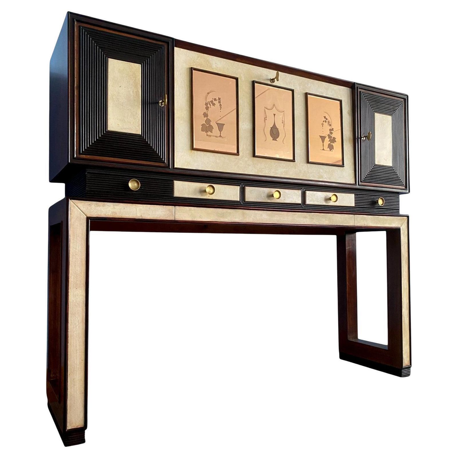 Italian Art Deco Parchment Cabinet Bar Attributed To Osvaldo Borsani, 1940s