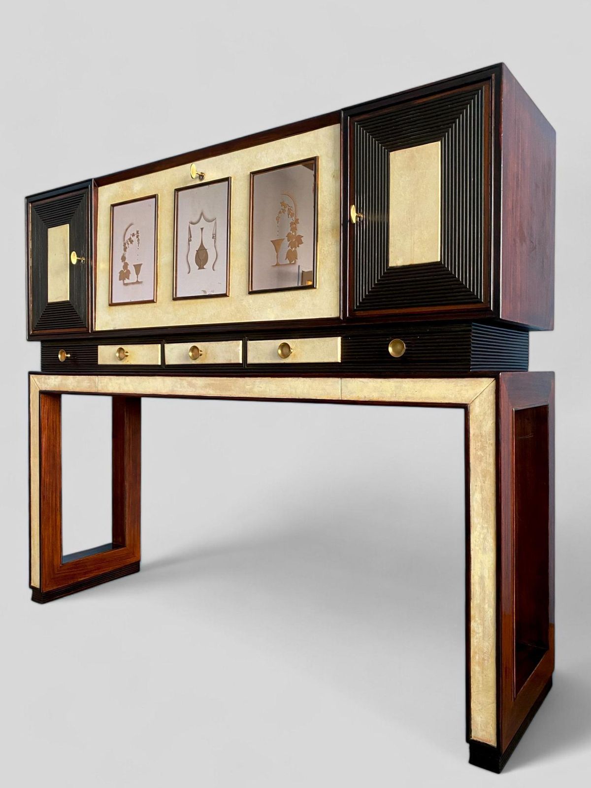 Italian Art Deco Parchment Cabinet Bar Attributed To Osvaldo Borsani, 1940s photo buy