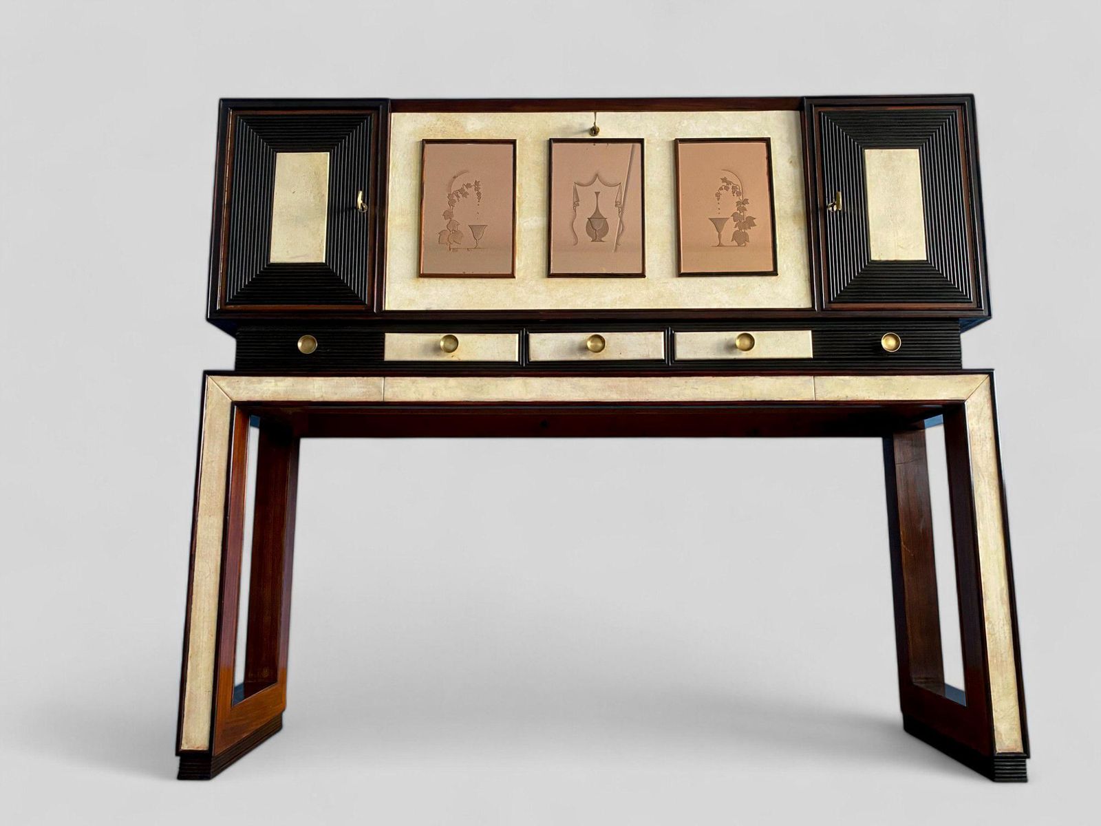 photo buy Italian Art Deco Parchment Cabinet Bar Attributed To Osvaldo Borsani, 1940s