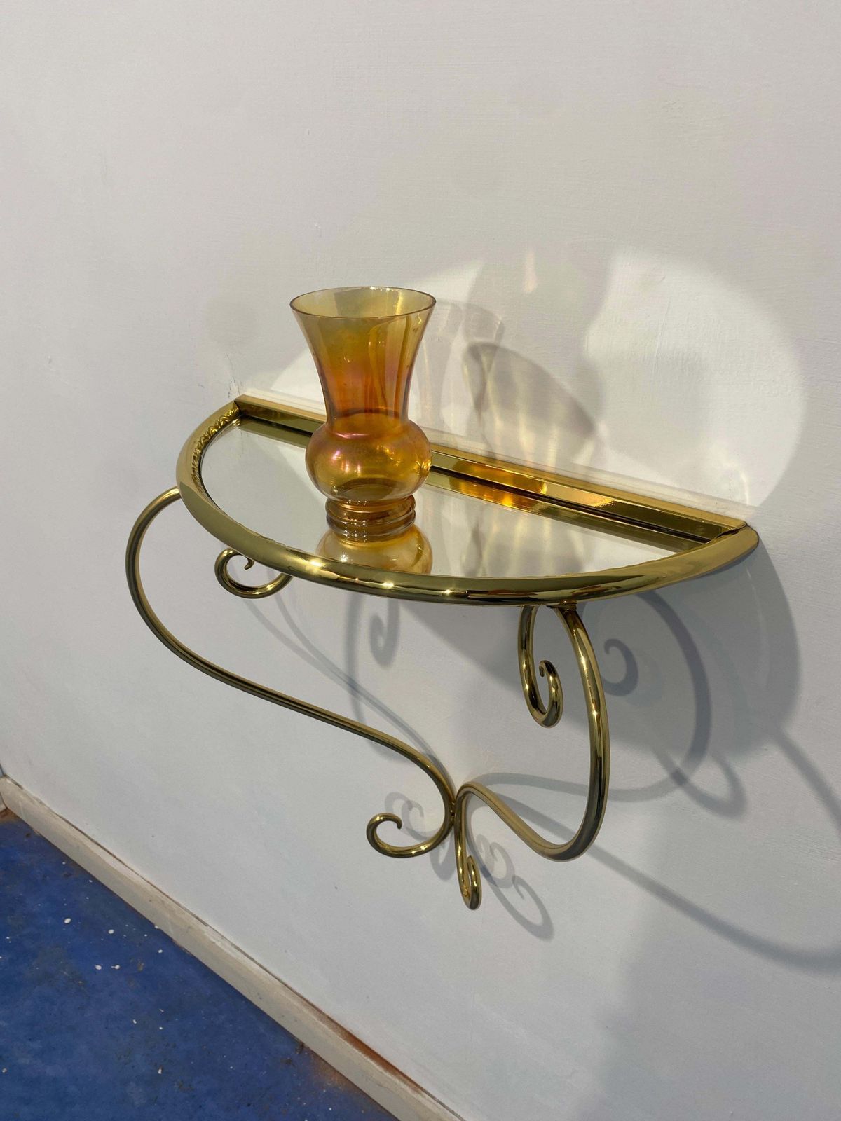 Italian Midcentury Suspended Brass Console, Nightstands, Set Of Two, 1950s photo vinterior