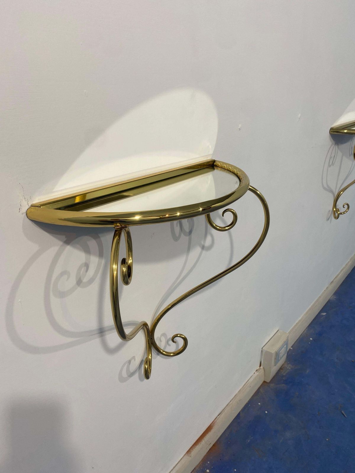 photo furniture Italian Midcentury Suspended Brass Console, Nightstands, Set Of Two, 1950s
