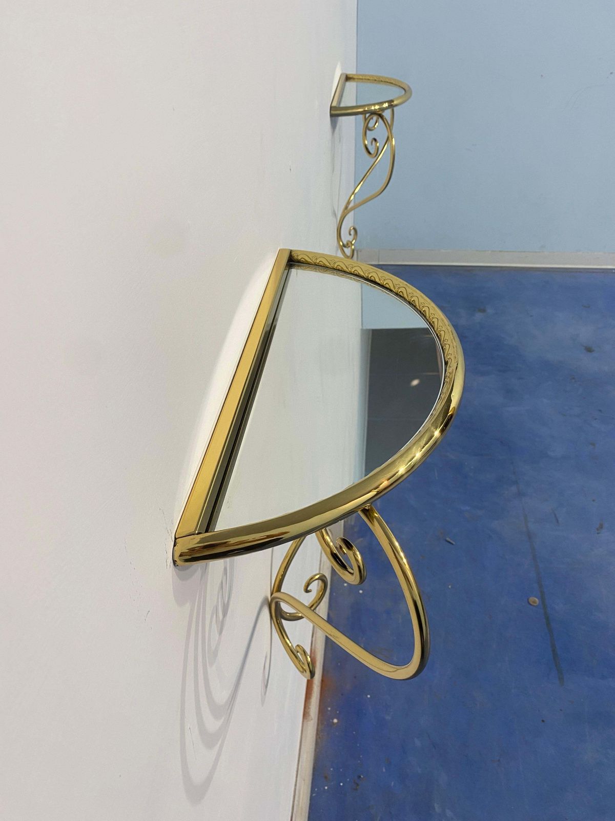 photo buy Italian Midcentury Suspended Brass Console, Nightstands, Set Of Two, 1950s