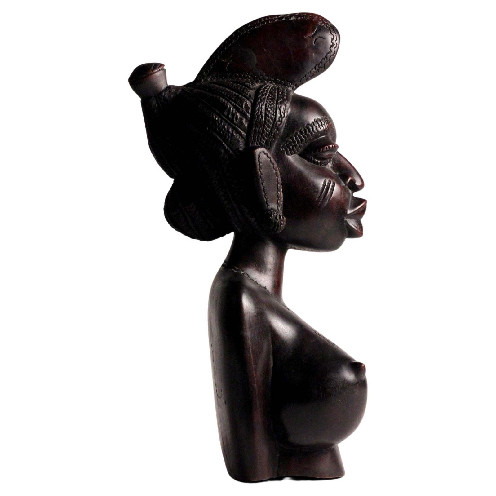 African Wood Female Bust Figurative Sculpture Mandinka Woman