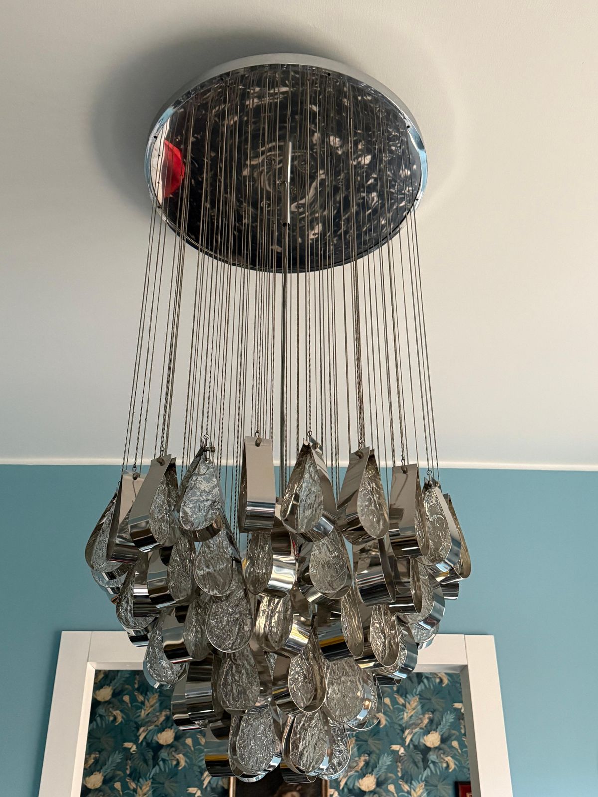 Cascade Chandelier In Steel And Murano Glass 1970 Esperia Angelo Brotto photo furniture