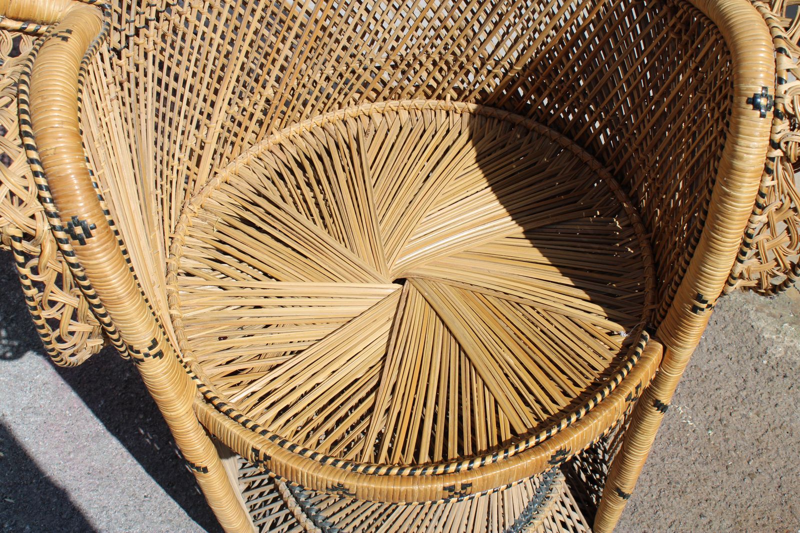 photo buy Large Straw And Bamboo Woven Chair Italy 1940s