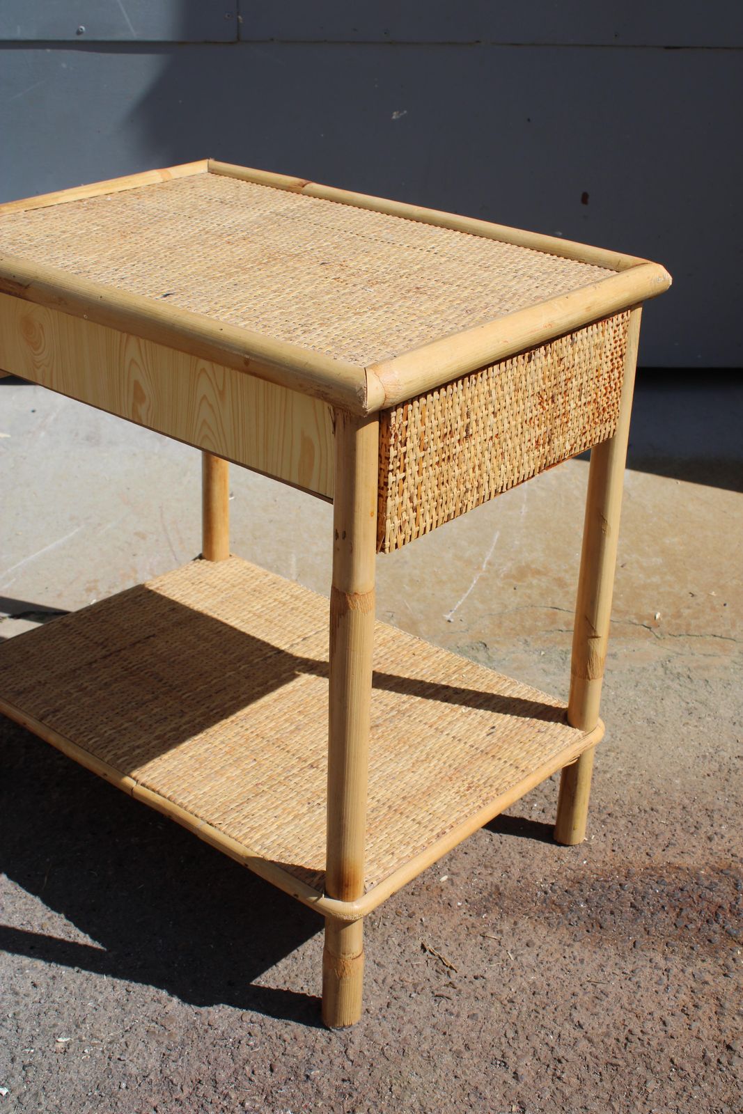 Pair Of 1950 Bamboo Nightstands With Drawers And Shelves Italian photo vinterior