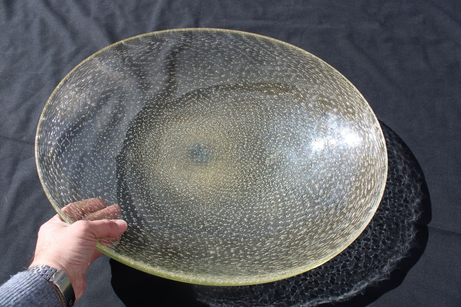 Seguso Large Oval Concave Plate With Bubbles And Gold Dust 1950s Great Quality photo vinterior