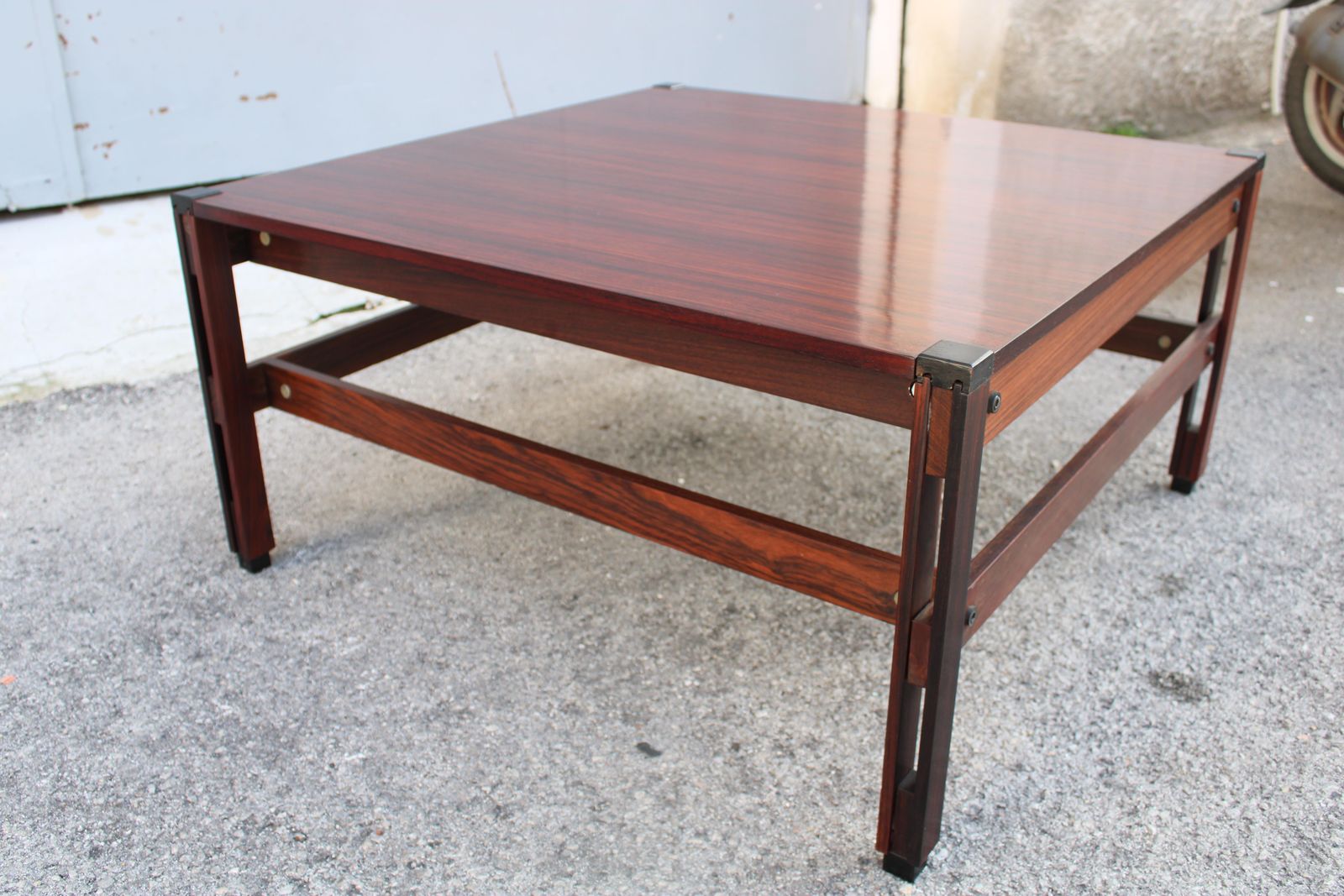 photo furniture Low Square Brown Wooden Mim Table Ico Parisi Model Tivoli 1960 Label