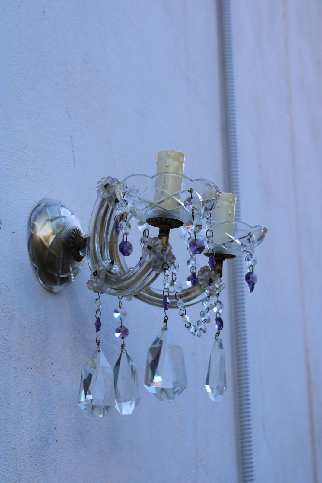 Pair Of Mid Century Maria Theresa Crystal Wall Lamps photo for sale