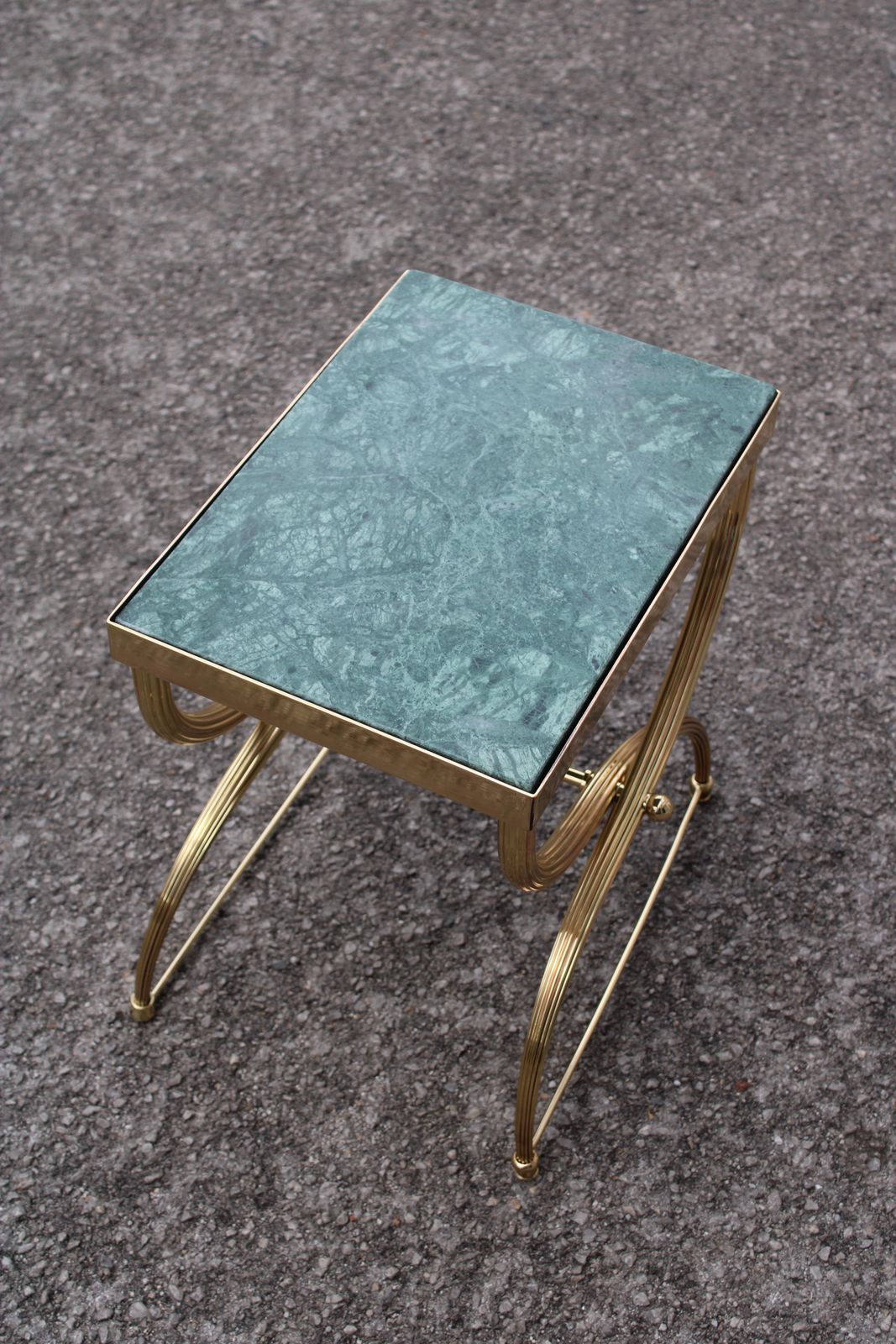 photo furniture Shaped Brass And Marble Coffee Table Green Italy 1950 Style Paolo Buffa
