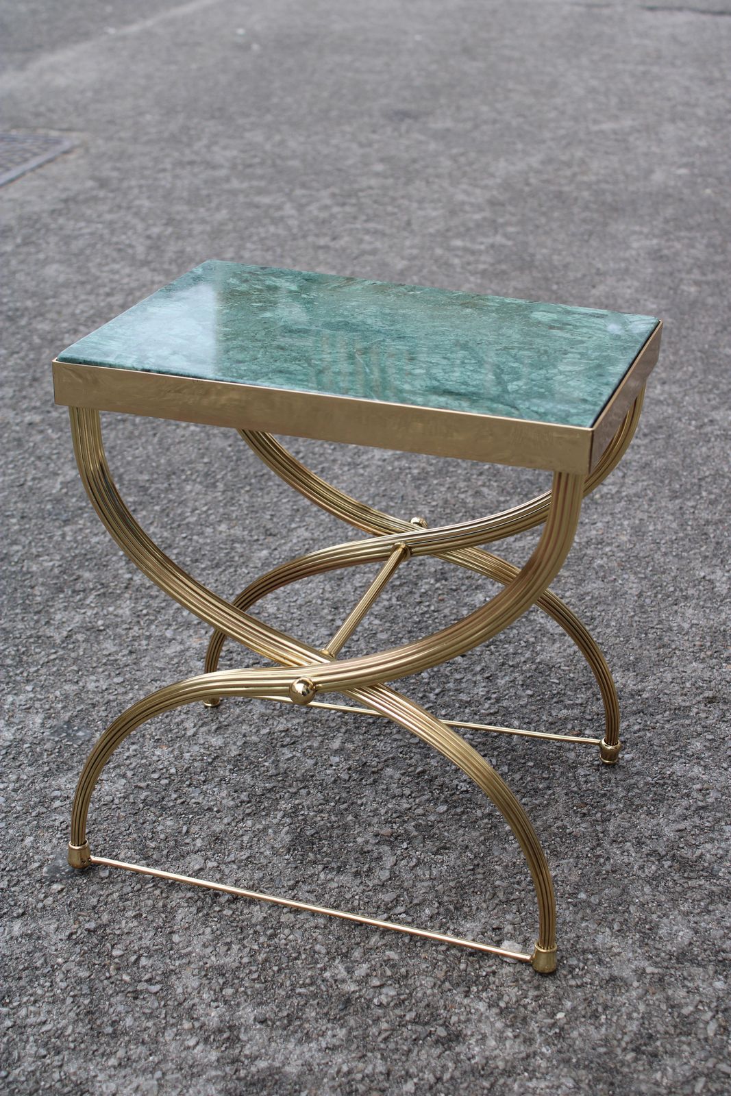 photo for sale Shaped Brass And Marble Coffee Table Green Italy 1950 Style Paolo Buffa