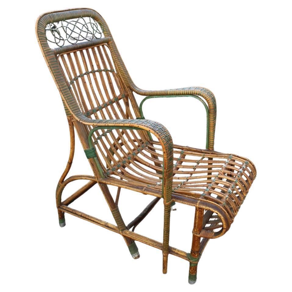 Poltrona In Bambù Italiana 1920 Verde E Marrone Art Nouveau