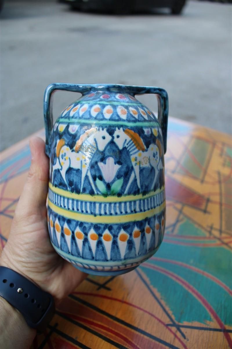 Small Vase In Blue With Horses Avallone Vietri Mid Century Italian Design photo vinterior