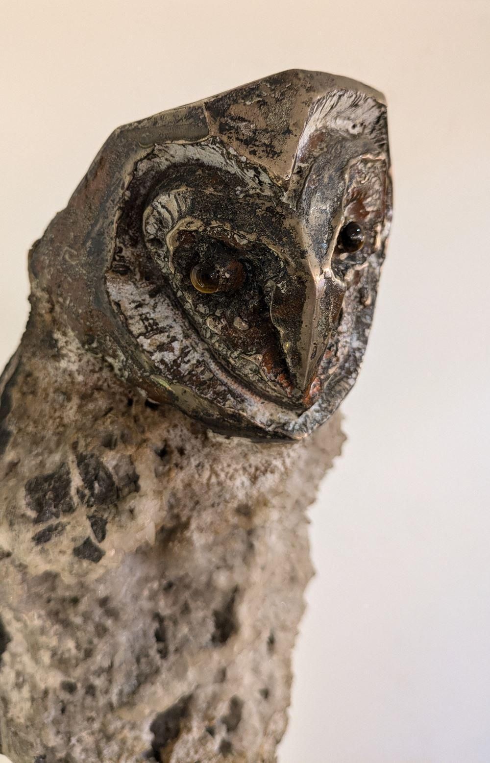 Aurelio Teno (1927/2013) Owl Shaped Sculpture, Natural Stone And Bronze photo for sale