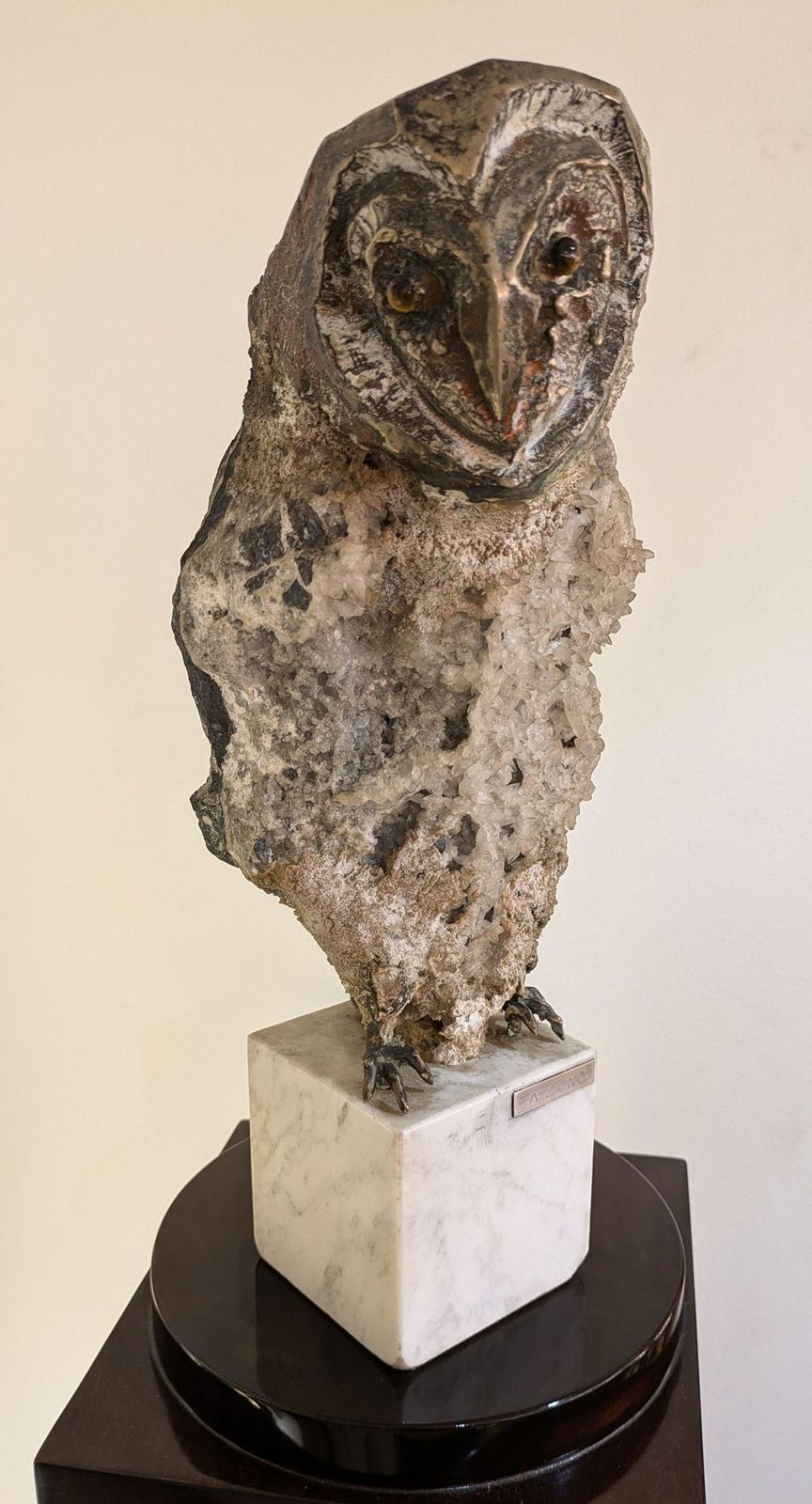 Aurelio Teno (1927/2013) Owl Shaped Sculpture, Natural Stone And Bronze photo vinterior