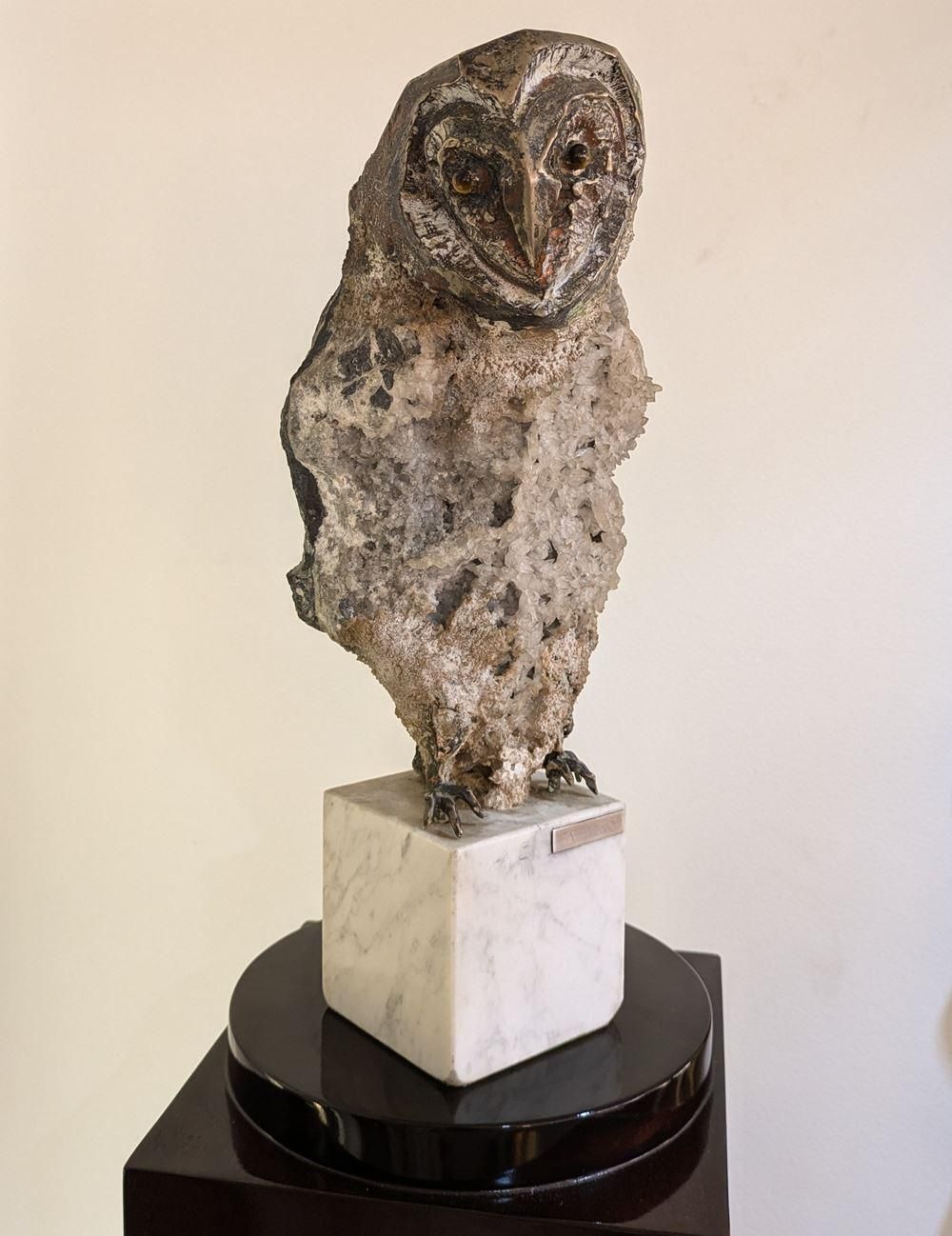 photo furniture Aurelio Teno (1927/2013) Owl Shaped Sculpture, Natural Stone And Bronze