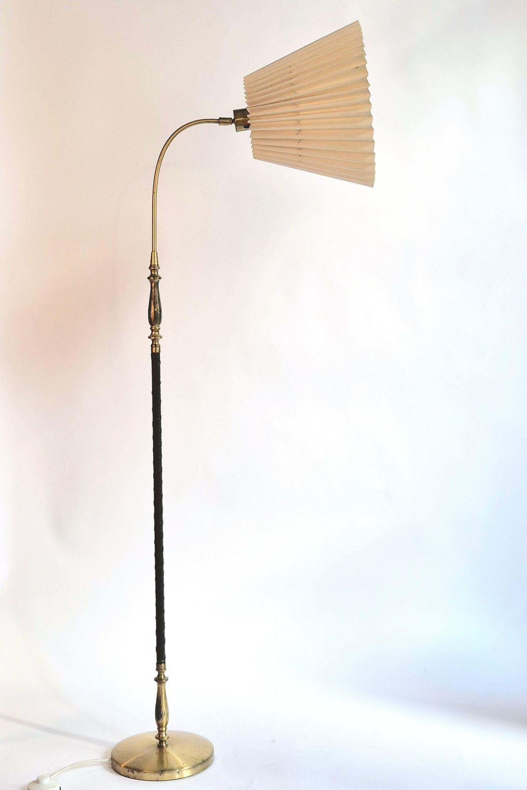 Floor Lamp In Brass With Dark Brown Leather Trim, Swedish / Scandinavian Modern photo furniture