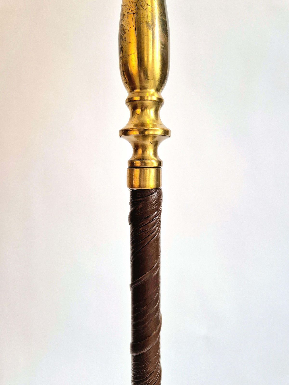 Lighting Floor Lamp In Brass With Dark Brown Leather Trim, Swedish / Scandinavian Modern photo