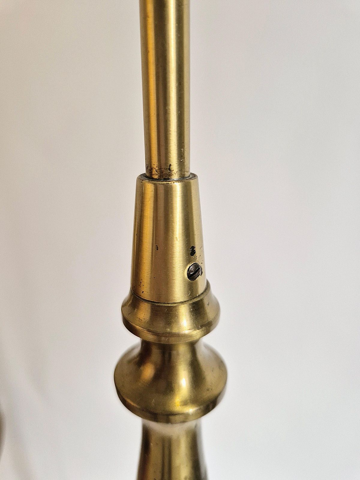 photo buy Floor Lamp In Brass With Dark Brown Leather Trim, Swedish / Scandinavian Modern