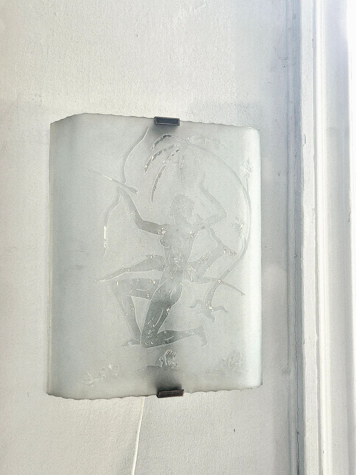 Wall Sconce, Etched Glass With Decor Of Huntress Diana With Stag, Swedish Modern photo furniture