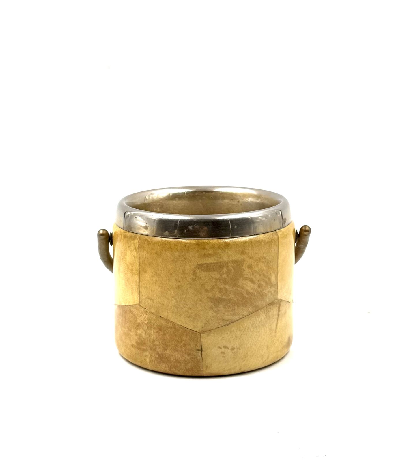 Home Decor Mid Century Cream Parchment Ice Bucket, Aldo Tura Italy 1950s photo