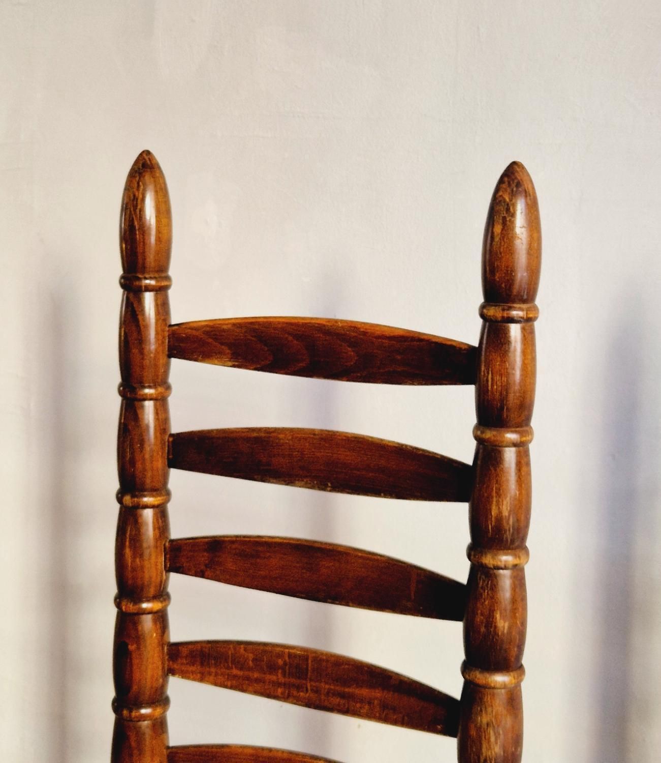 Spanish High Back Ladder Chairs, A Pair, Mid 1900s, Goatskin And Linen Seats. photo Furniture