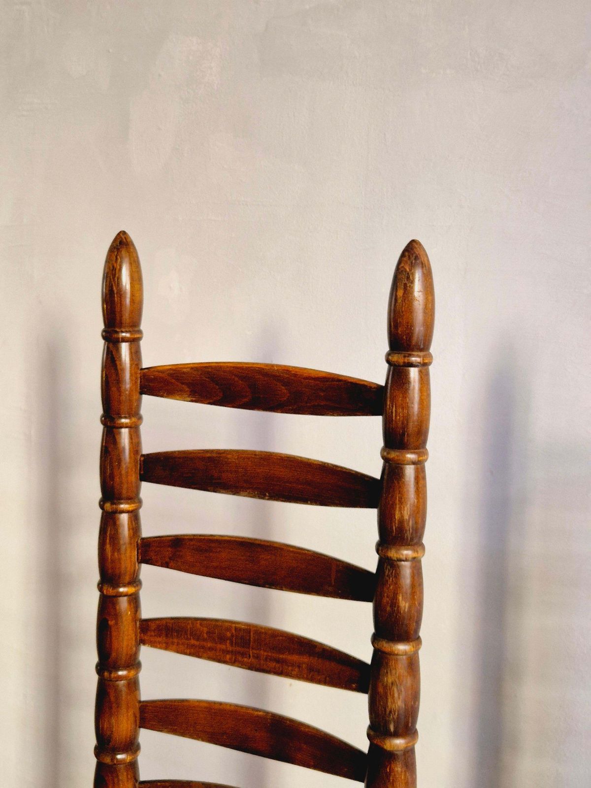 Spanish High Back Ladder Chairs, A Pair, Mid 1900s, Goatskin And Linen Seats. photo vintage