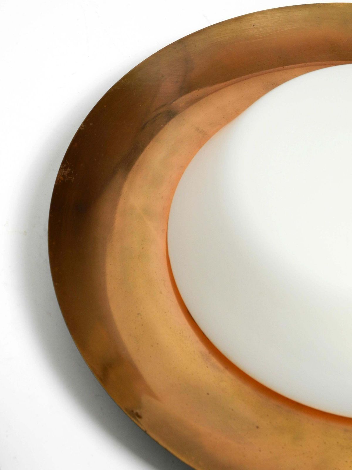 Pair Of Large Mid Century Wall Or Ceiling Lamps Made Of Glass With Copper Plated photo vintage