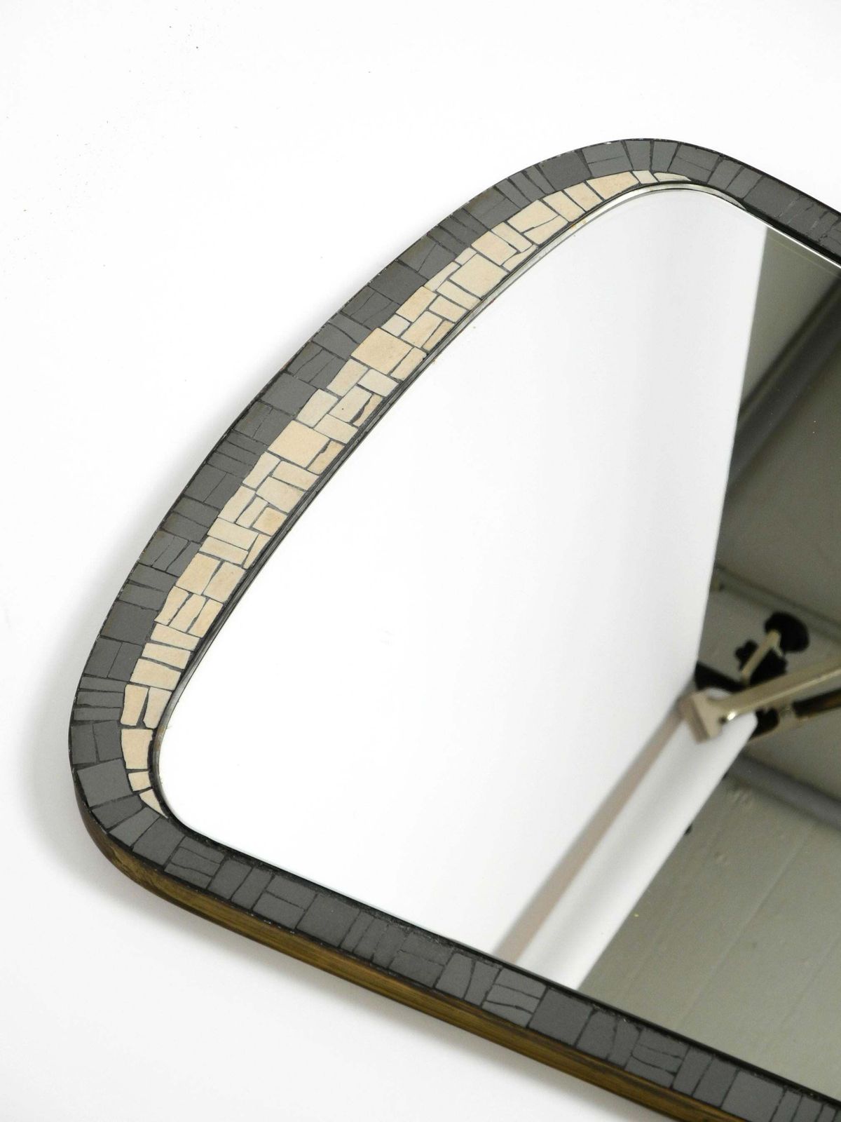 photo vinterior Mid Century Mosaic Wall Mirror With Heavy Brass Frame By Münchner Zierspiegel