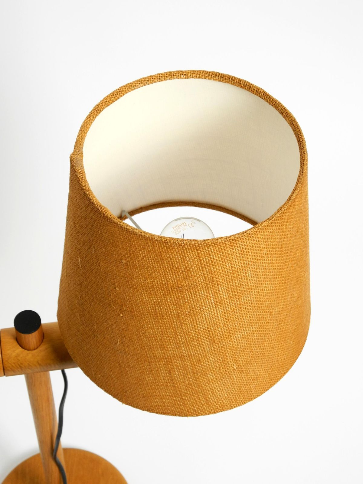 photo vintage 1960s Temde Table Lamp Made Of Oak Wood And With Height Adjustable Shade
