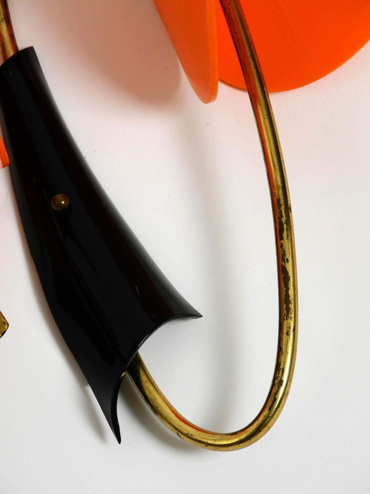 Large Italian Mid Century Brass Wall Lamp With Orange Acrylic Glass Shades photo vintage