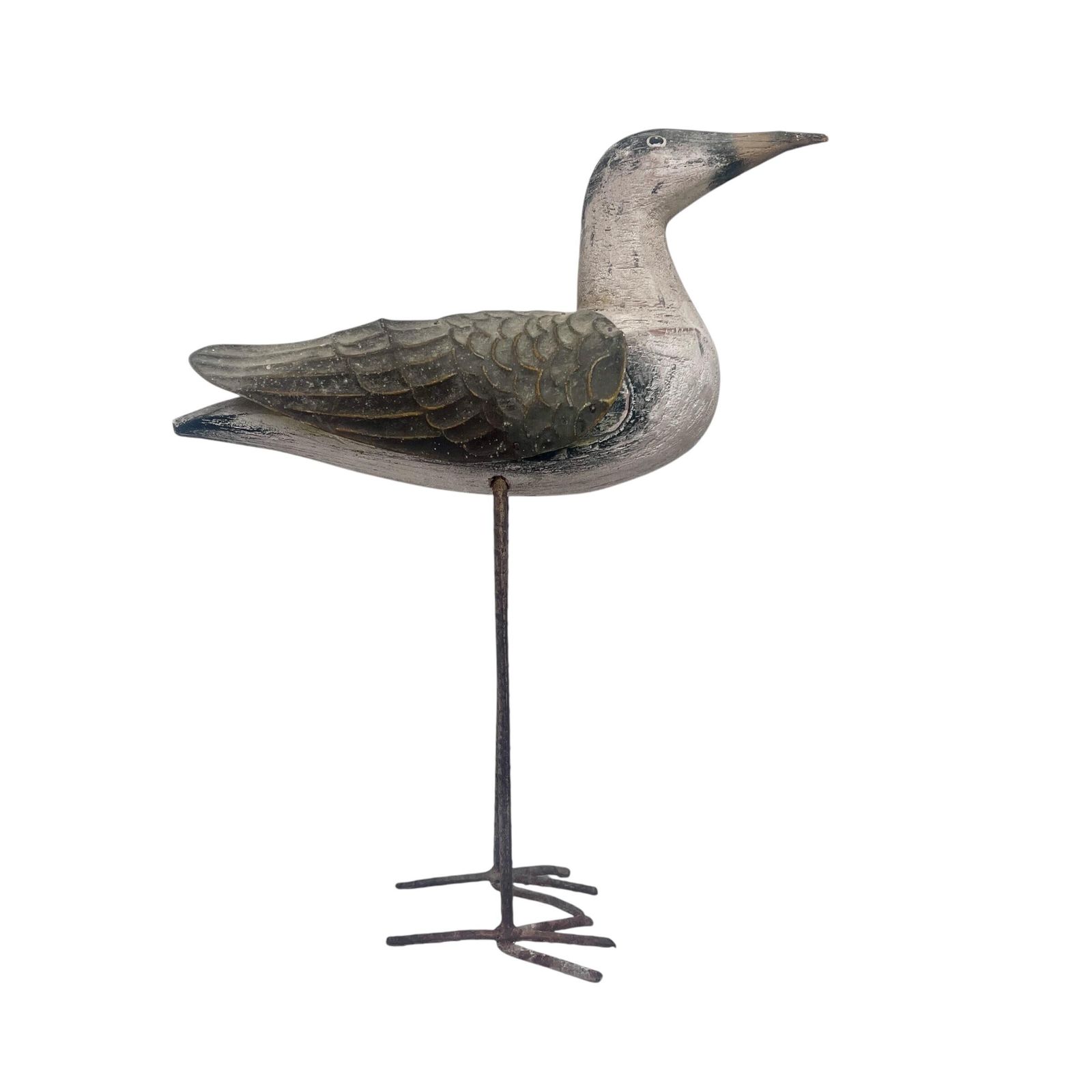 Vintage Folk Art Wood Carved Seagull   Iron Feet   Tin Wings   Home Decor
