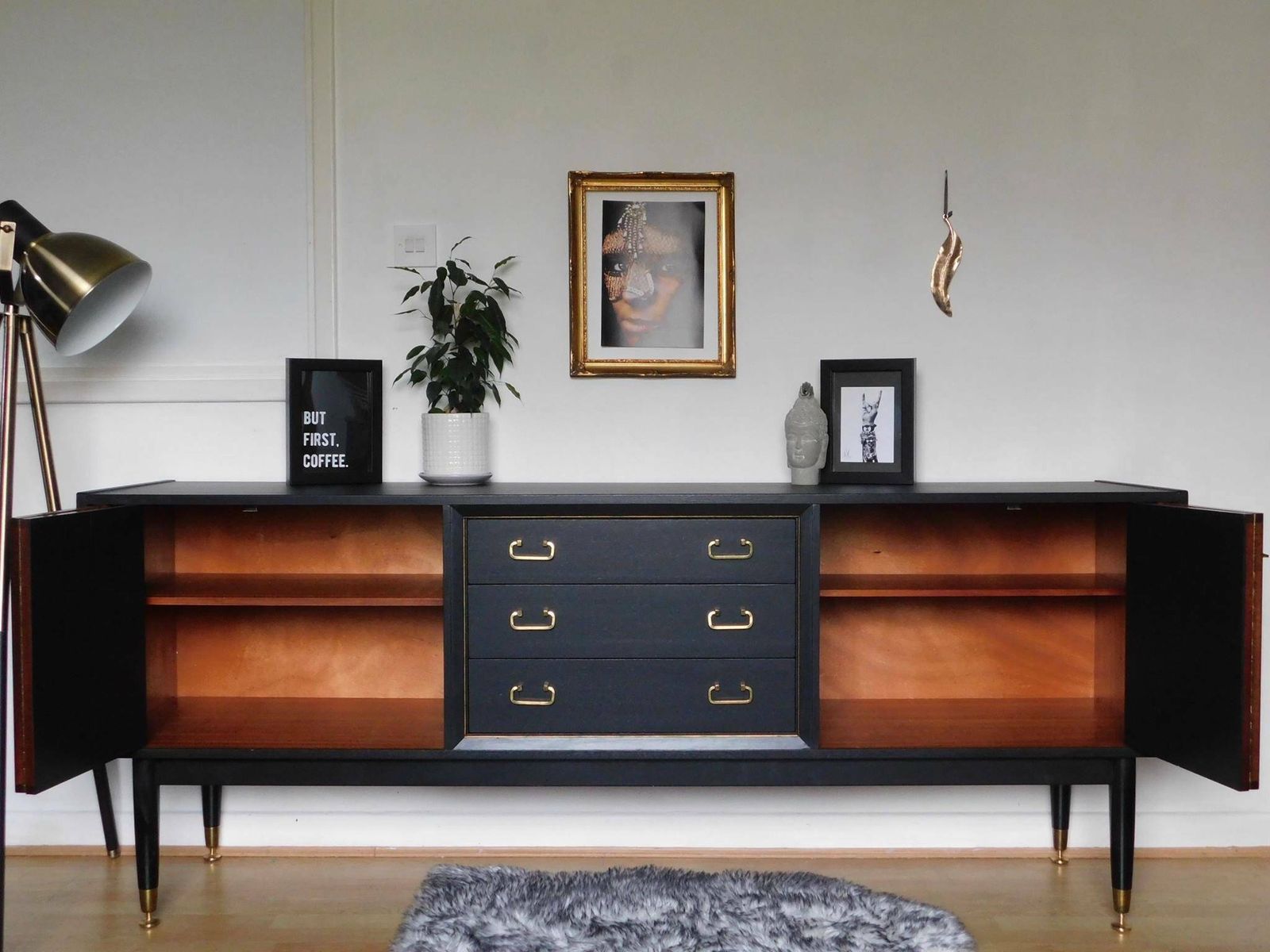 Professionally Painted Stunning Black G Plan Teak Sideboard. Any Colour Available photo vinterior
