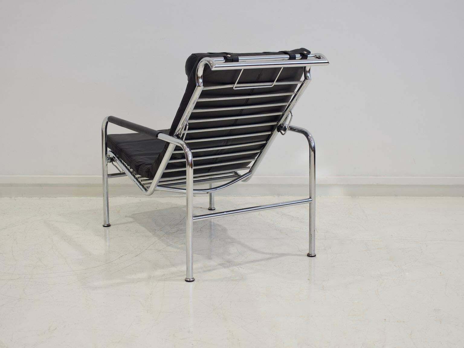 photo for sale Black Leather Lounge Chair With Ottoman By Gabriele Mucchi For Zanotta