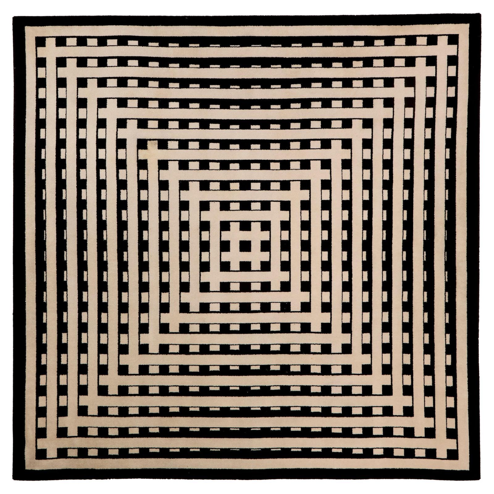 Marcello Morandini Black And Beige Kinetic Tufted Wool Rug 1989