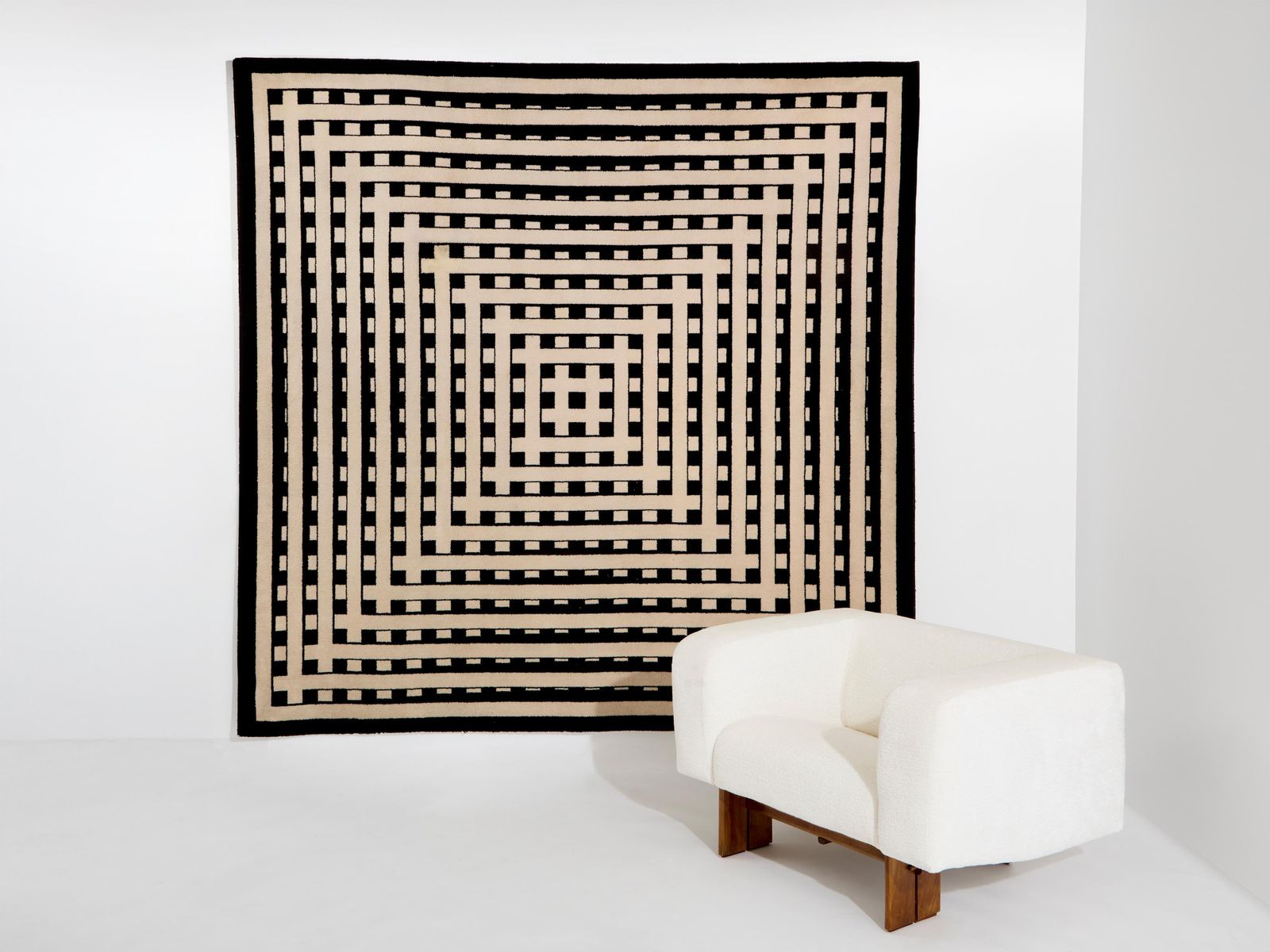 Marcello Morandini Black And Beige Kinetic Tufted Wool Rug 1989 photo vintage
