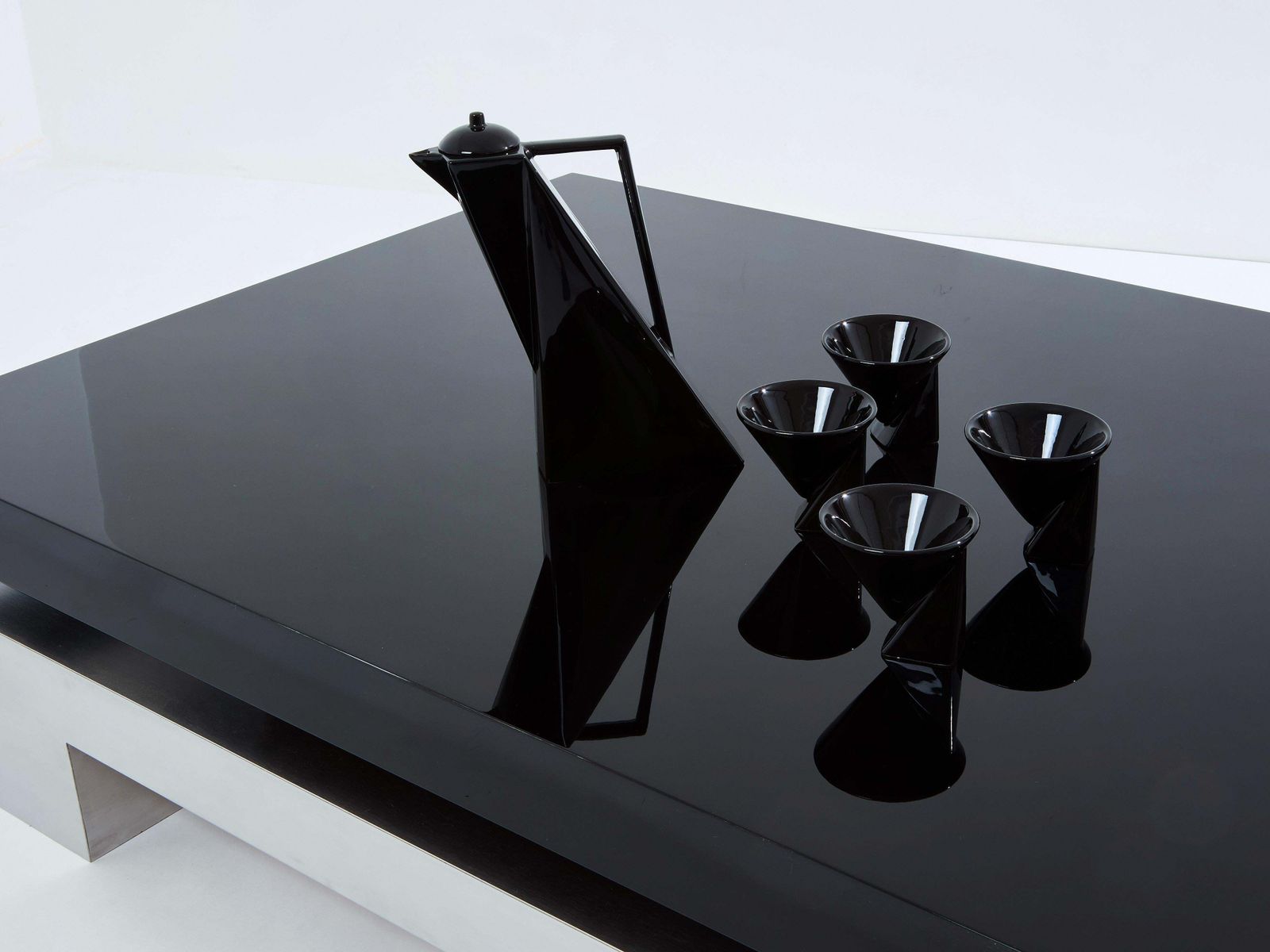 Nadine Charteret Black Lacquer Brushed Steel Coffee Table 1972 photo 30305.0