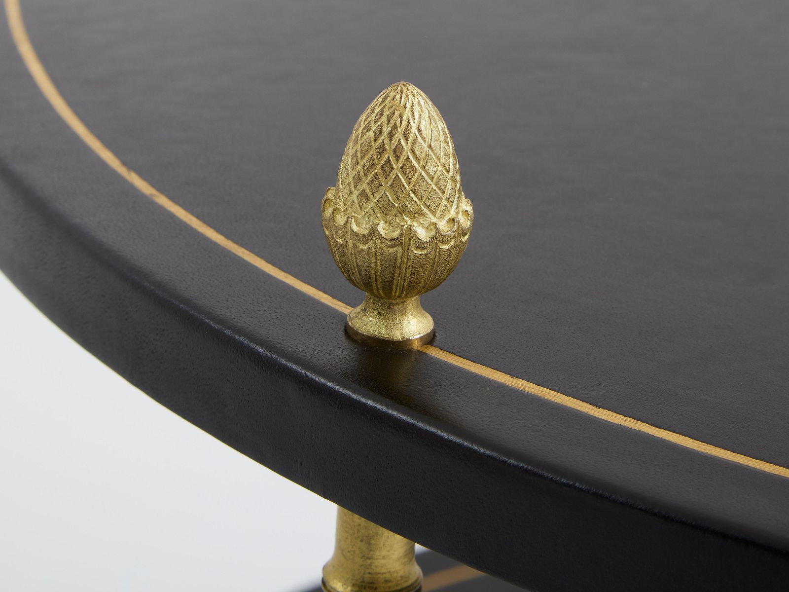 Maison Jansen Three Tier Gueridon Table Bronze Black Leather 1970s photo 9464.0