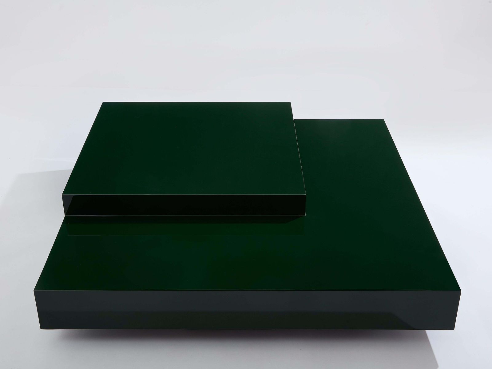 Table basse carrée Willy Rizzo laquée vert forêt, années 1970 photo for sale