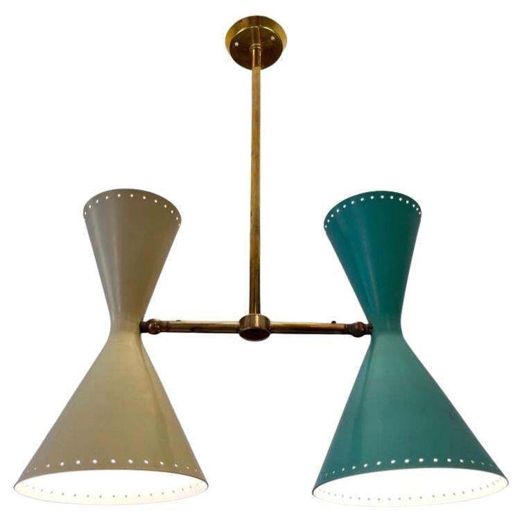 Brass & Aluminum Adjustable Double Ceiling Lamp By Bag Turgi, Switzerland 1950s