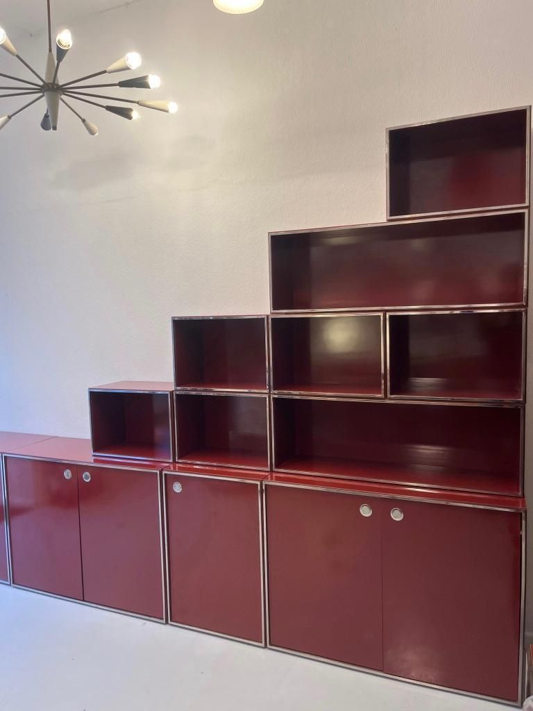 Furniture Red Burgundy Lacquered Modular Shelf / Wall Unit By Willy Rizzo, Italy Ca. 1970s photo