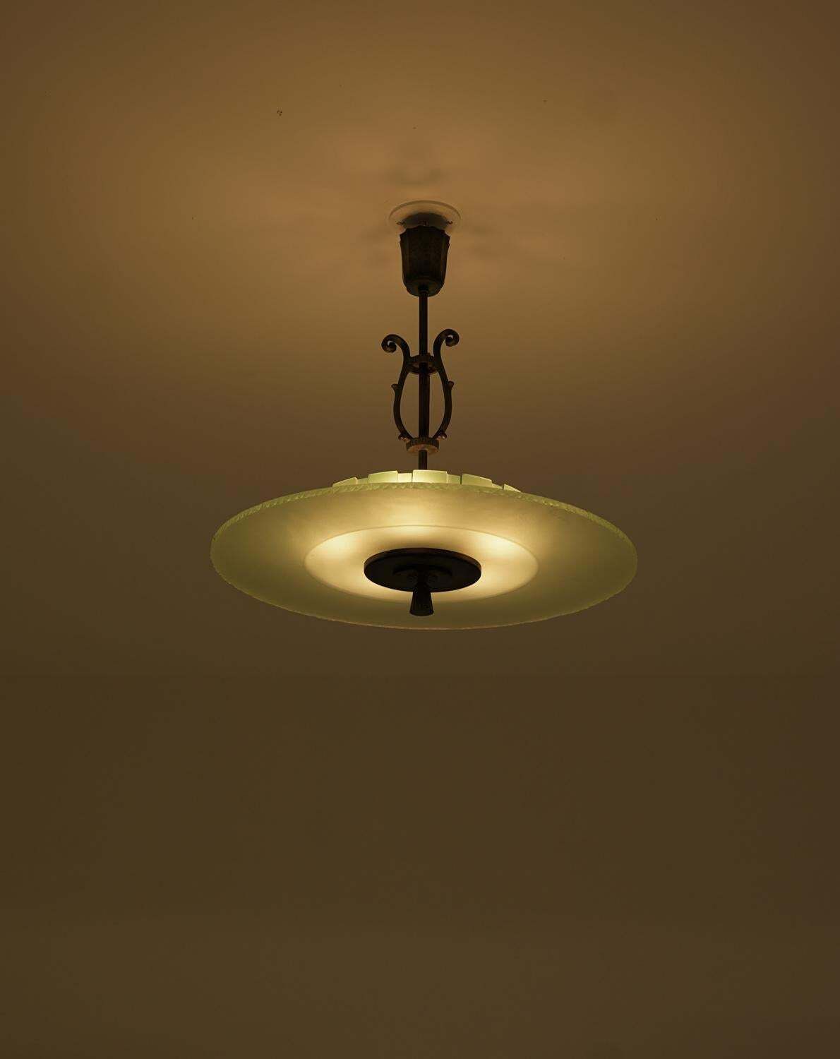 photo furniture Swedish Art Deco Chandelier In Glass And Patinated Brass